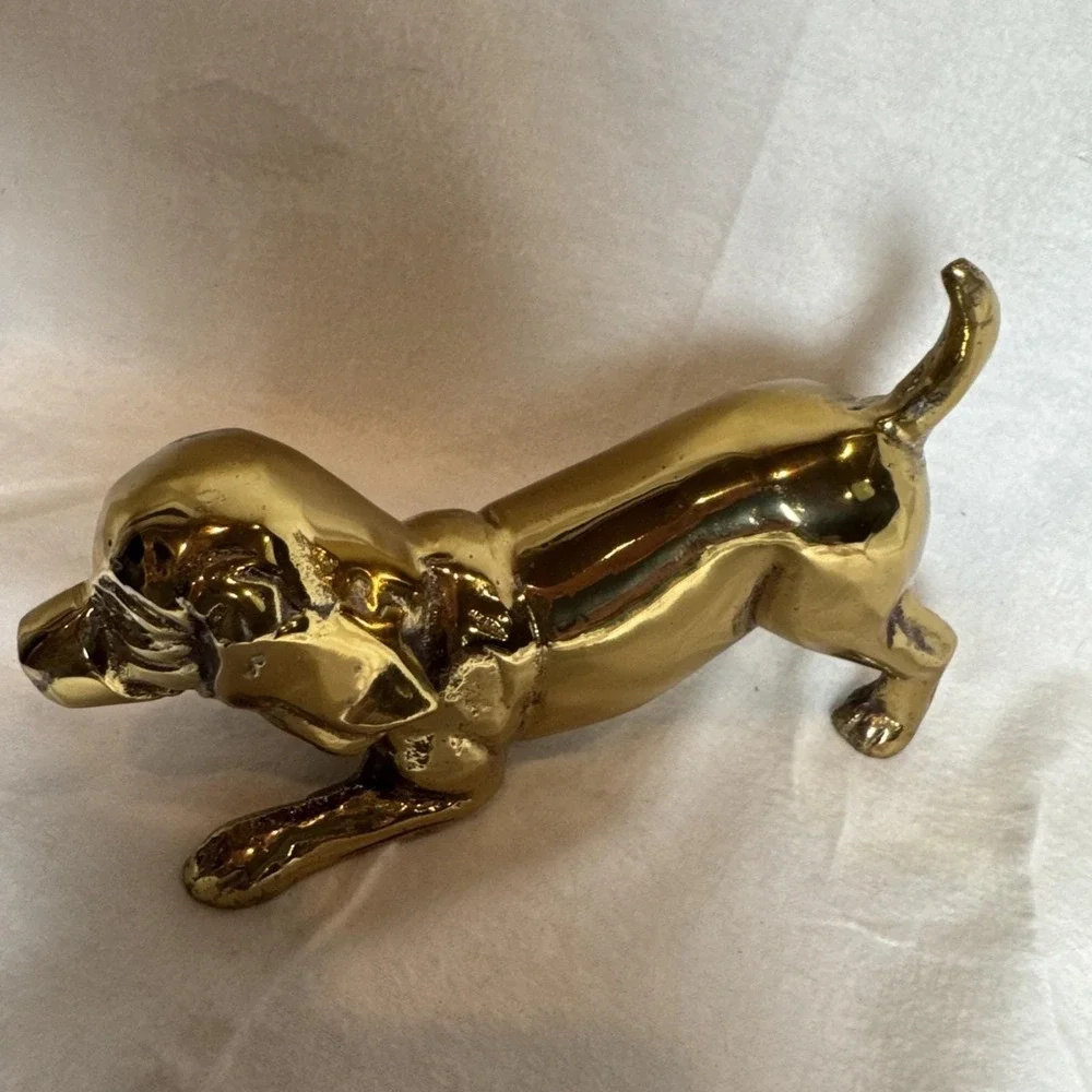 COOL Vintage Solid Brass DOG Puppy Figurine Door Stop Shelf Decor 7.5 X5